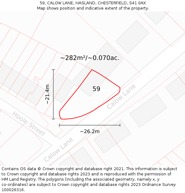 59, CALOW LANE, HASLAND, CHESTERFIELD, S41 0AX: Plot and title map