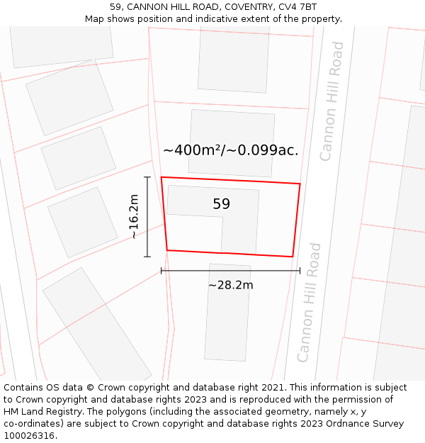 59, CANNON HILL ROAD, COVENTRY, CV4 7BT: Plot and title map