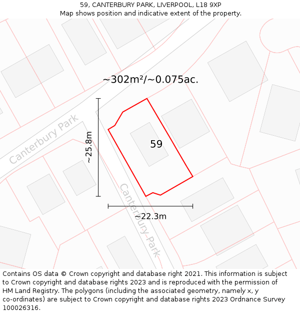 59, CANTERBURY PARK, LIVERPOOL, L18 9XP: Plot and title map
