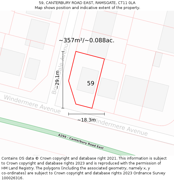 59, CANTERBURY ROAD EAST, RAMSGATE, CT11 0LA: Plot and title map