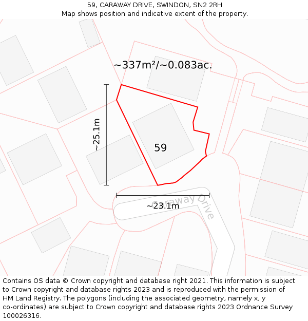 59, CARAWAY DRIVE, SWINDON, SN2 2RH: Plot and title map