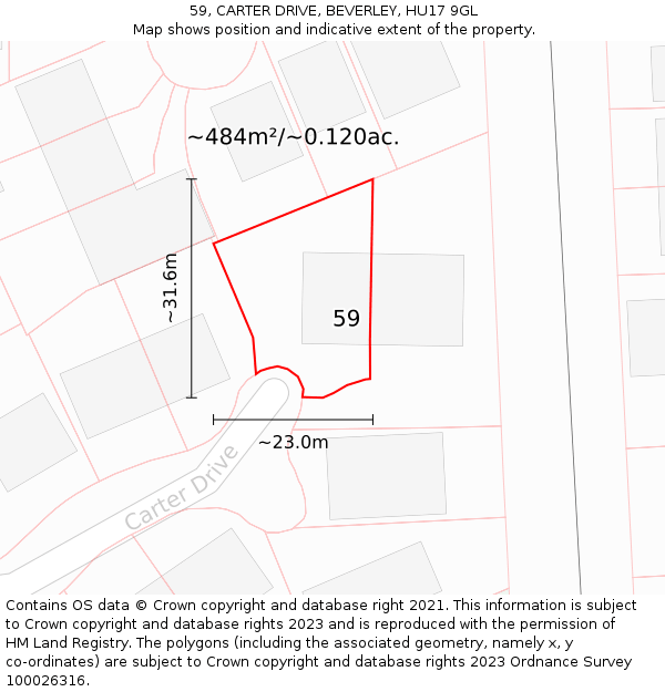 59, CARTER DRIVE, BEVERLEY, HU17 9GL: Plot and title map