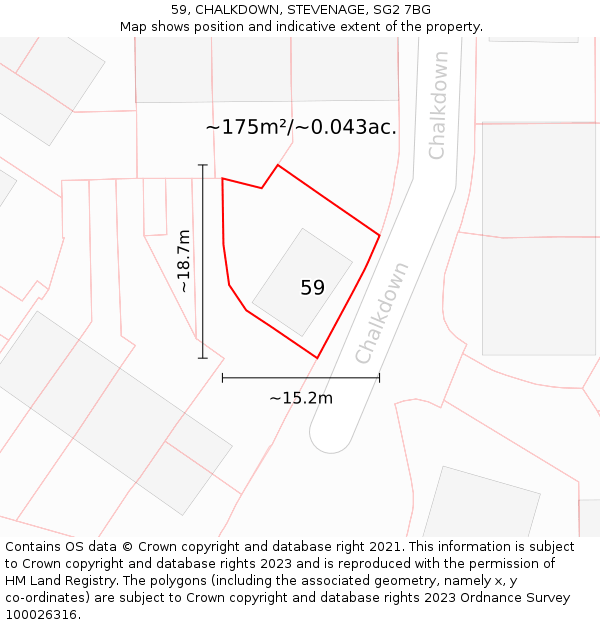 59, CHALKDOWN, STEVENAGE, SG2 7BG: Plot and title map