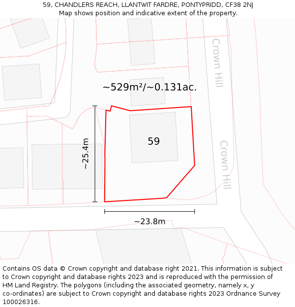 59, CHANDLERS REACH, LLANTWIT FARDRE, PONTYPRIDD, CF38 2NJ: Plot and title map