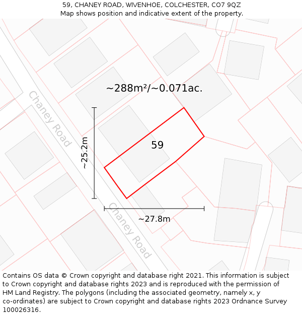 59, CHANEY ROAD, WIVENHOE, COLCHESTER, CO7 9QZ: Plot and title map