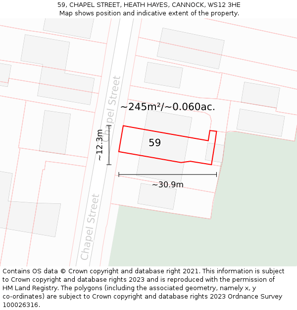 59, CHAPEL STREET, HEATH HAYES, CANNOCK, WS12 3HE: Plot and title map