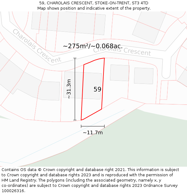 59, CHAROLAIS CRESCENT, STOKE-ON-TRENT, ST3 4TD: Plot and title map