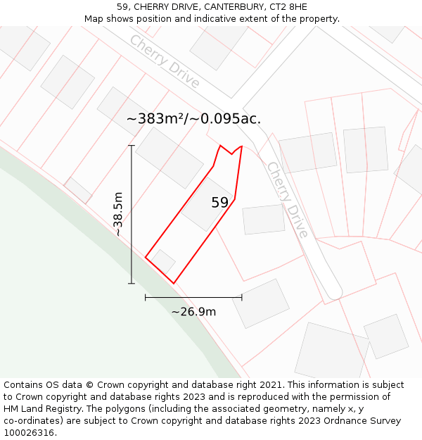 59, CHERRY DRIVE, CANTERBURY, CT2 8HE: Plot and title map