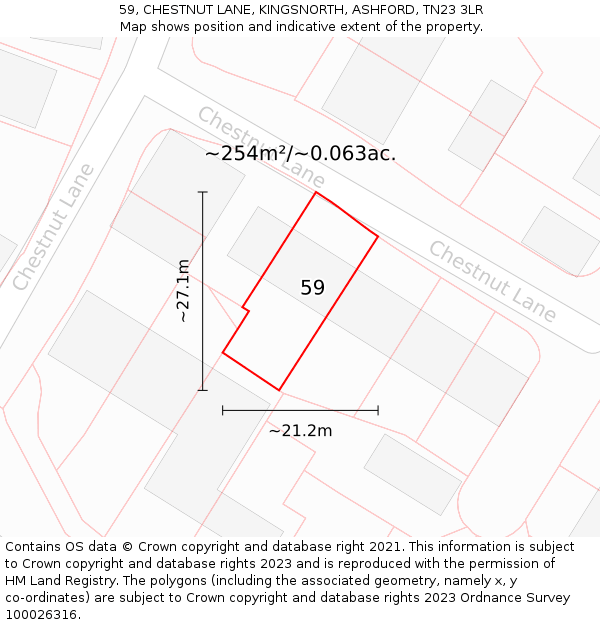 59, CHESTNUT LANE, KINGSNORTH, ASHFORD, TN23 3LR: Plot and title map