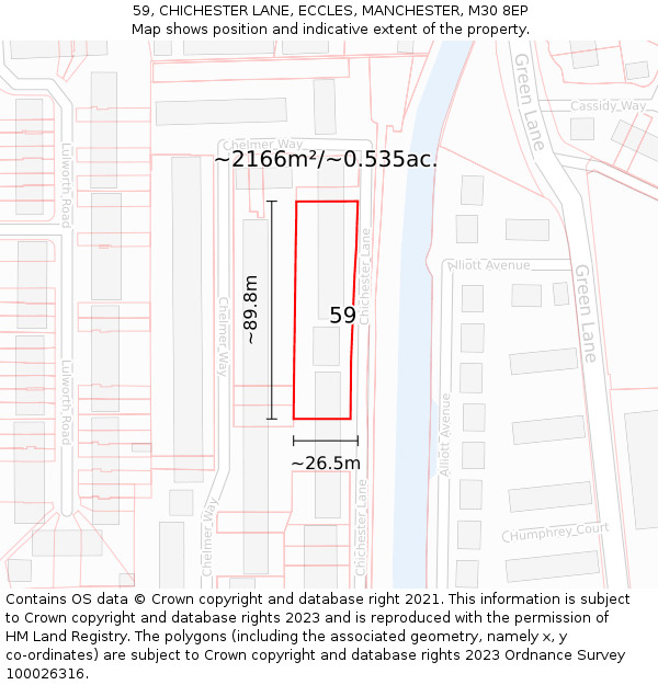 59, CHICHESTER LANE, ECCLES, MANCHESTER, M30 8EP: Plot and title map