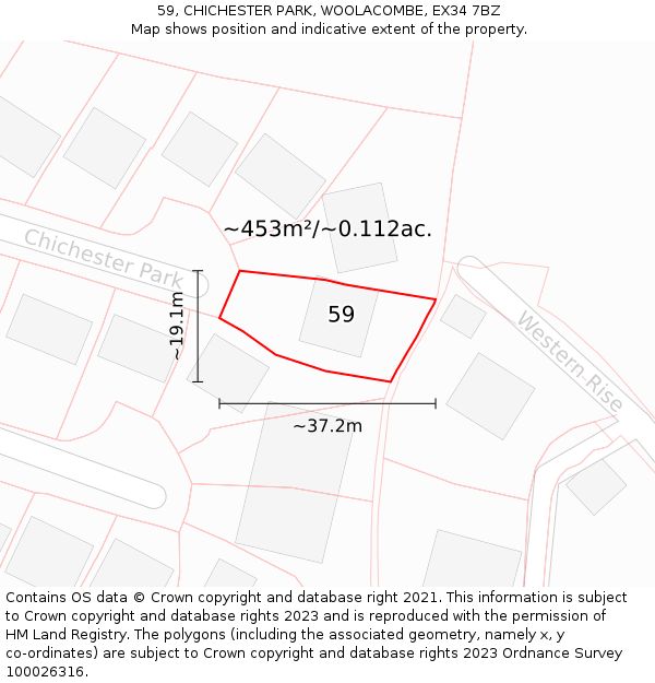 59, CHICHESTER PARK, WOOLACOMBE, EX34 7BZ: Plot and title map