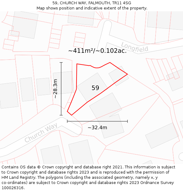 59, CHURCH WAY, FALMOUTH, TR11 4SG: Plot and title map