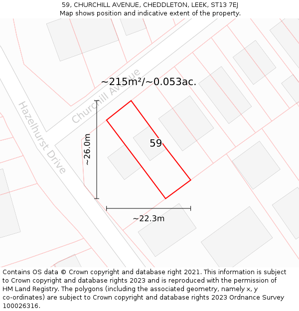 59, CHURCHILL AVENUE, CHEDDLETON, LEEK, ST13 7EJ: Plot and title map