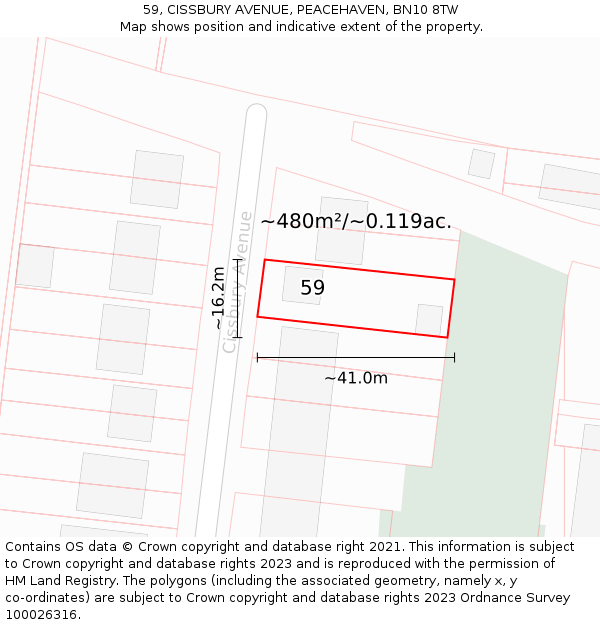 59, CISSBURY AVENUE, PEACEHAVEN, BN10 8TW: Plot and title map