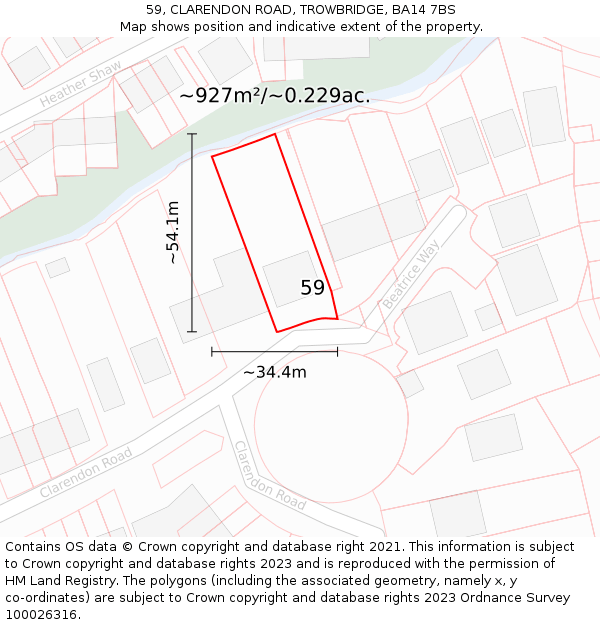 59, CLARENDON ROAD, TROWBRIDGE, BA14 7BS: Plot and title map