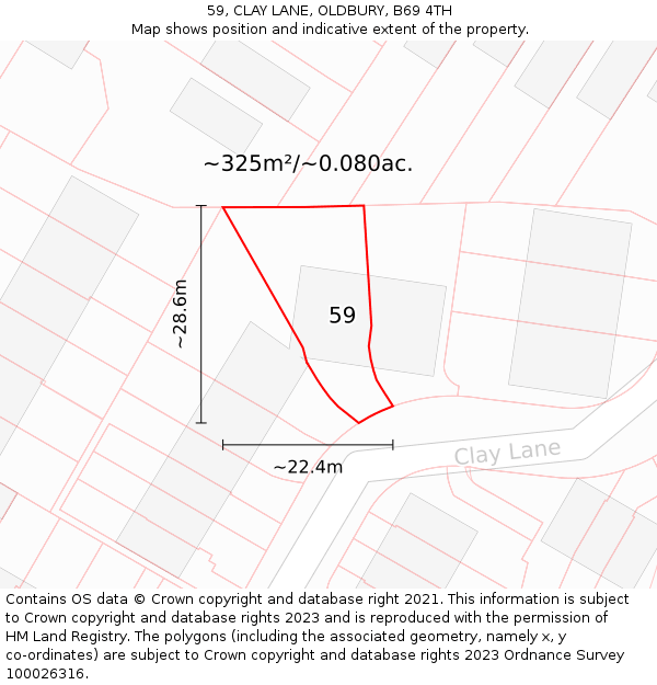 59, CLAY LANE, OLDBURY, B69 4TH: Plot and title map