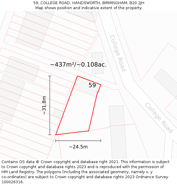 59, COLLEGE ROAD, HANDSWORTH, BIRMINGHAM, B20 2JH: Plot and title map