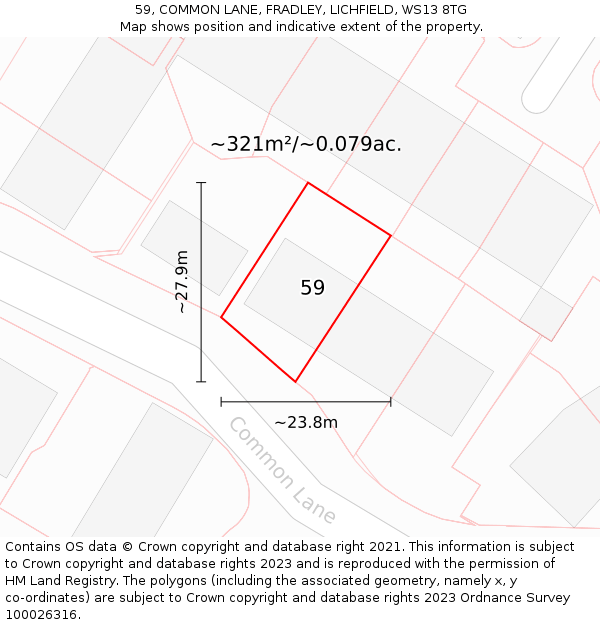 59, COMMON LANE, FRADLEY, LICHFIELD, WS13 8TG: Plot and title map