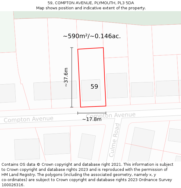 59, COMPTON AVENUE, PLYMOUTH, PL3 5DA: Plot and title map