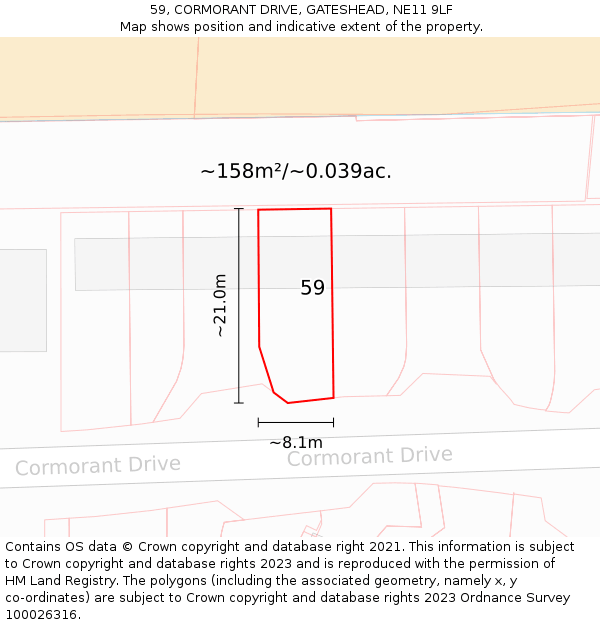 59, CORMORANT DRIVE, GATESHEAD, NE11 9LF: Plot and title map