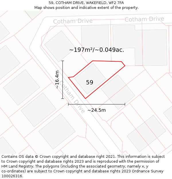 59, COTHAM DRIVE, WAKEFIELD, WF2 7FA: Plot and title map