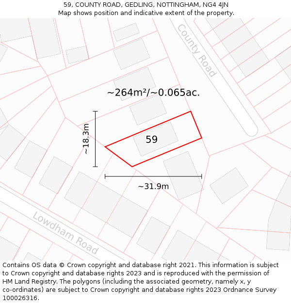 59, COUNTY ROAD, GEDLING, NOTTINGHAM, NG4 4JN: Plot and title map