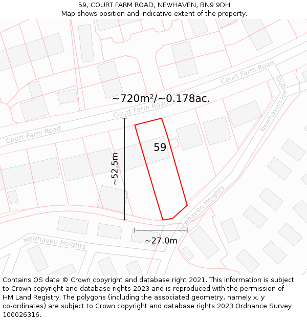 59, COURT FARM ROAD, NEWHAVEN, BN9 9DH: Plot and title map