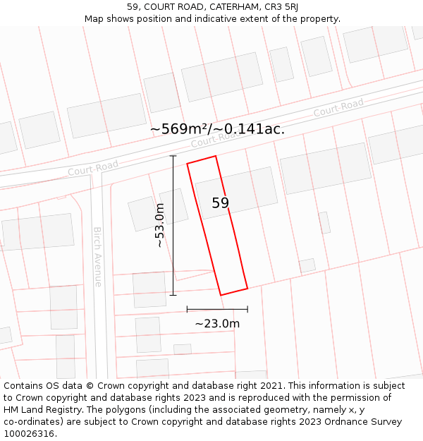 59, COURT ROAD, CATERHAM, CR3 5RJ: Plot and title map