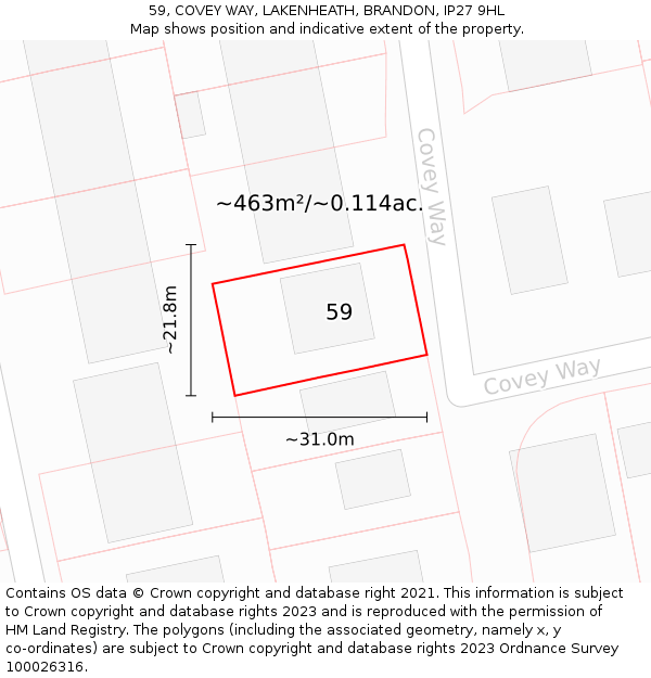 59, COVEY WAY, LAKENHEATH, BRANDON, IP27 9HL: Plot and title map