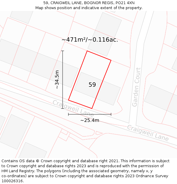 59, CRAIGWEIL LANE, BOGNOR REGIS, PO21 4XN: Plot and title map