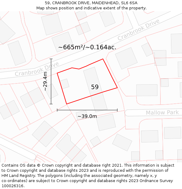 59, CRANBROOK DRIVE, MAIDENHEAD, SL6 6SA: Plot and title map