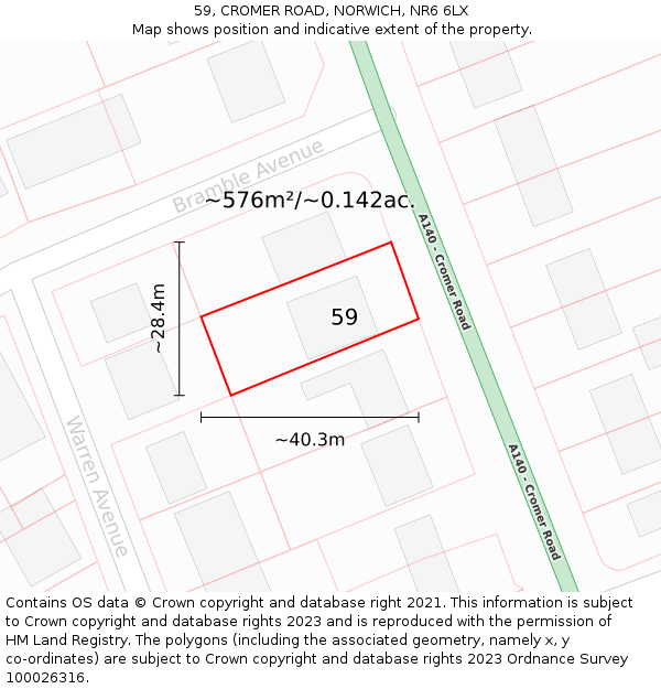 59, CROMER ROAD, NORWICH, NR6 6LX: Plot and title map