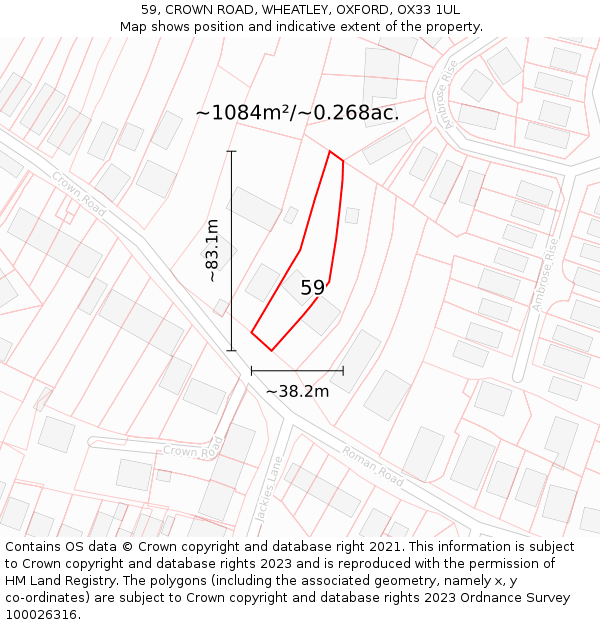 59, CROWN ROAD, WHEATLEY, OXFORD, OX33 1UL: Plot and title map