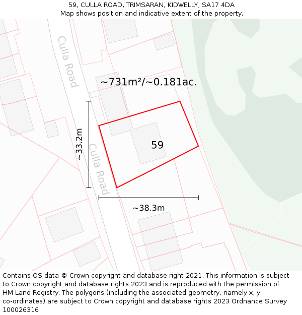 59, CULLA ROAD, TRIMSARAN, KIDWELLY, SA17 4DA: Plot and title map