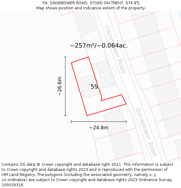 59, DANEBOWER ROAD, STOKE-ON-TRENT, ST4 8TJ: Plot and title map