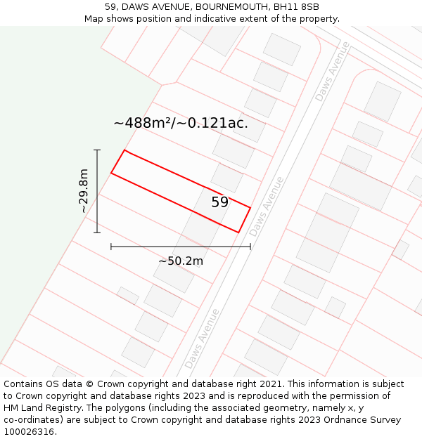 59, DAWS AVENUE, BOURNEMOUTH, BH11 8SB: Plot and title map