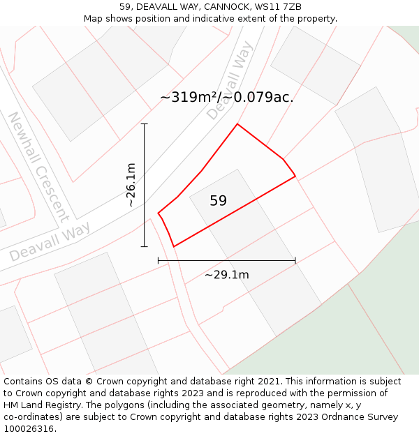 59, DEAVALL WAY, CANNOCK, WS11 7ZB: Plot and title map