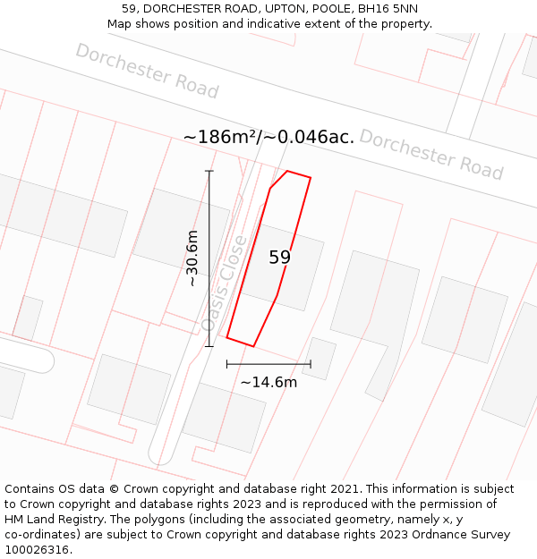 59, DORCHESTER ROAD, UPTON, POOLE, BH16 5NN: Plot and title map