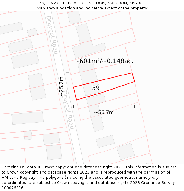 59, DRAYCOTT ROAD, CHISELDON, SWINDON, SN4 0LT: Plot and title map