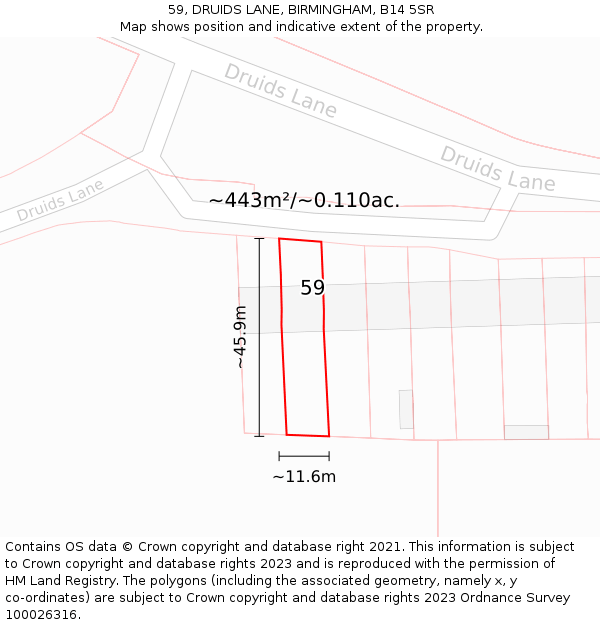 59, DRUIDS LANE, BIRMINGHAM, B14 5SR: Plot and title map