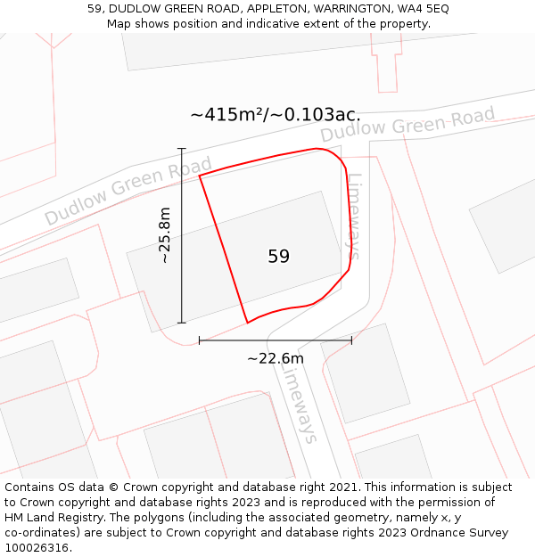 59, DUDLOW GREEN ROAD, APPLETON, WARRINGTON, WA4 5EQ: Plot and title map