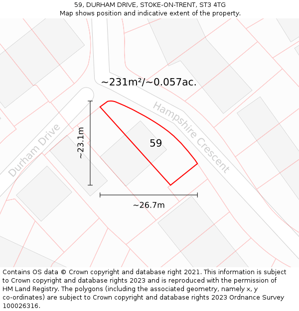 59, DURHAM DRIVE, STOKE-ON-TRENT, ST3 4TG: Plot and title map