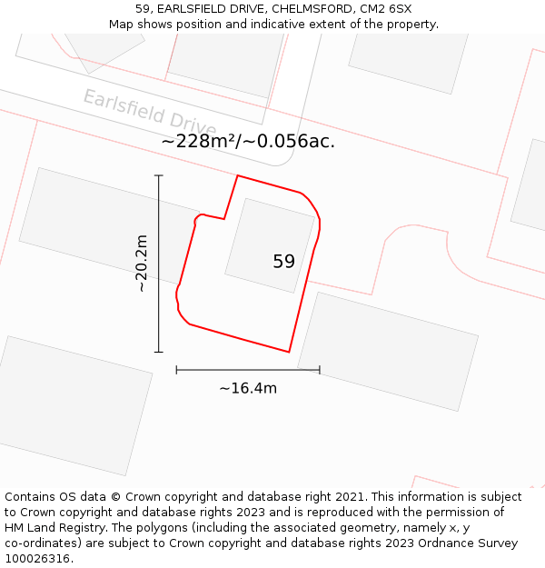 59, EARLSFIELD DRIVE, CHELMSFORD, CM2 6SX: Plot and title map