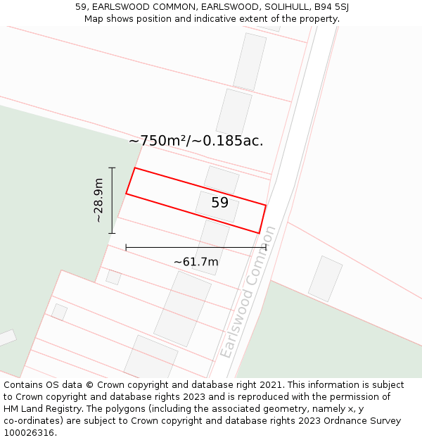 59, EARLSWOOD COMMON, EARLSWOOD, SOLIHULL, B94 5SJ: Plot and title map