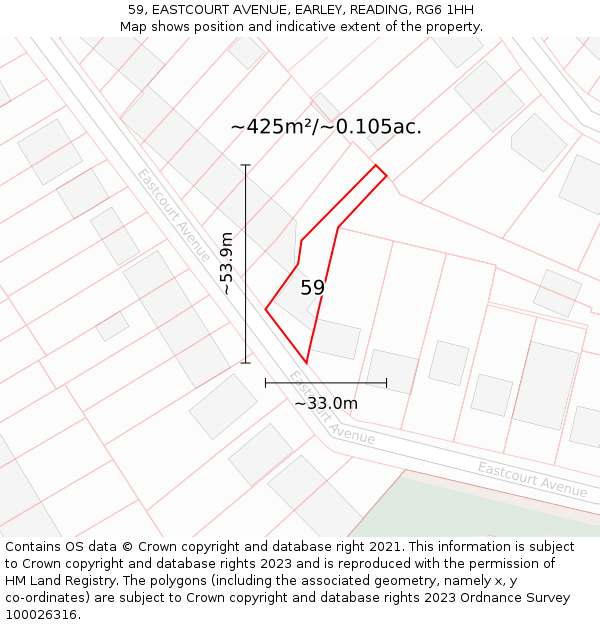 59, EASTCOURT AVENUE, EARLEY, READING, RG6 1HH: Plot and title map