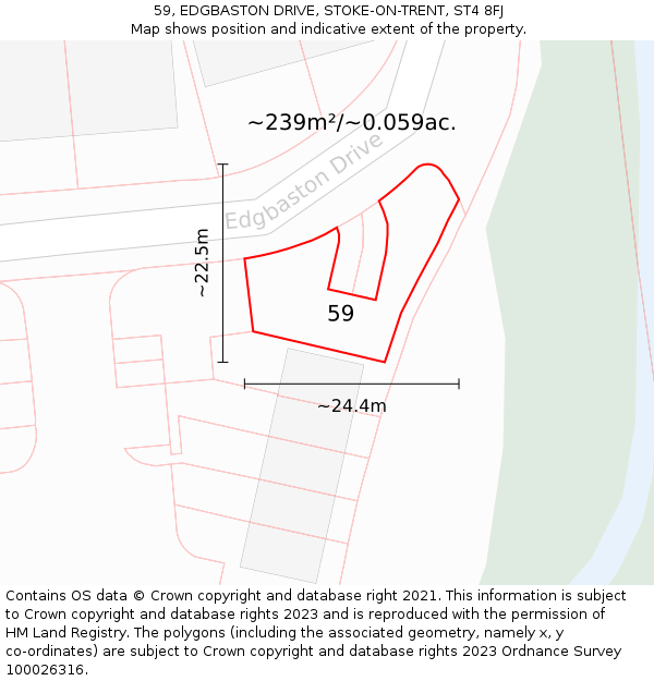 59, EDGBASTON DRIVE, STOKE-ON-TRENT, ST4 8FJ: Plot and title map