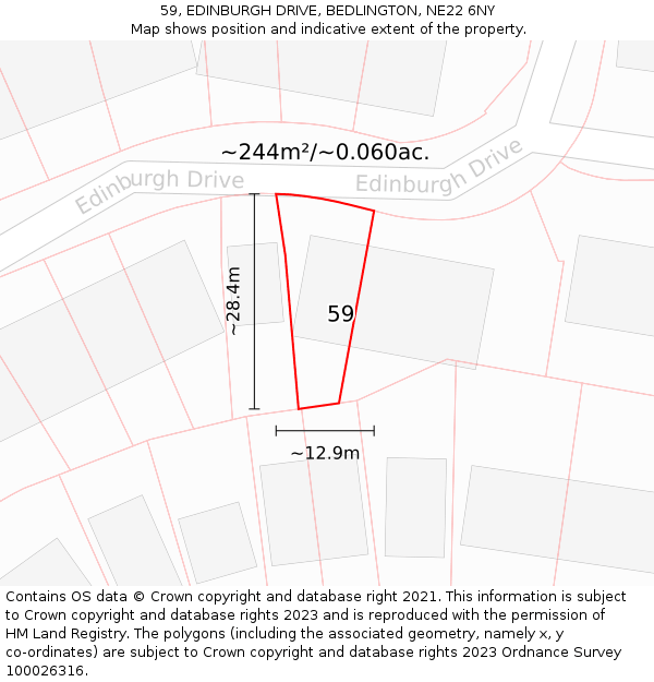 59, EDINBURGH DRIVE, BEDLINGTON, NE22 6NY: Plot and title map