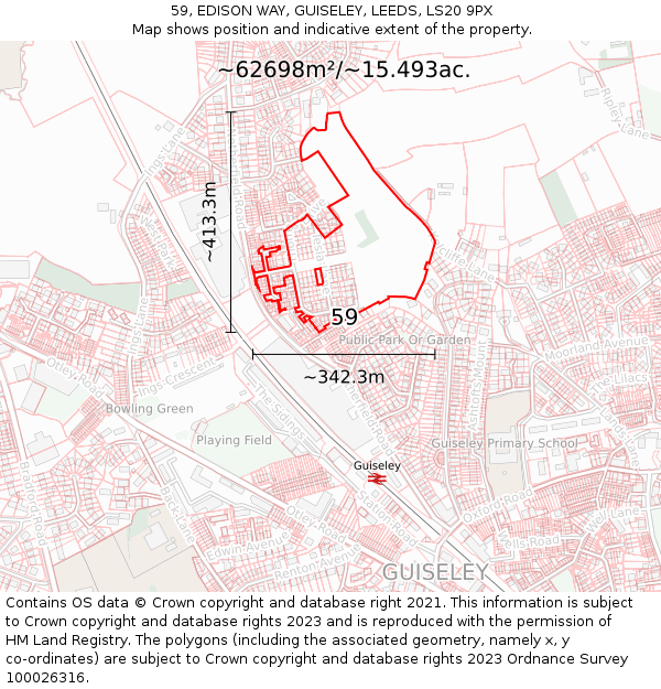 59, EDISON WAY, GUISELEY, LEEDS, LS20 9PX: Plot and title map