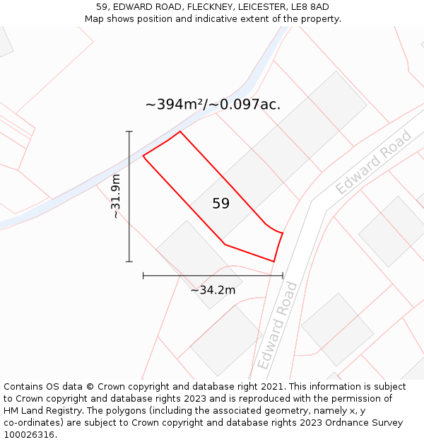 59, EDWARD ROAD, FLECKNEY, LEICESTER, LE8 8AD: Plot and title map