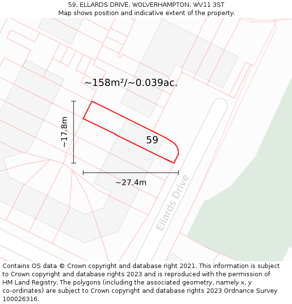 59, ELLARDS DRIVE, WOLVERHAMPTON, WV11 3ST: Plot and title map